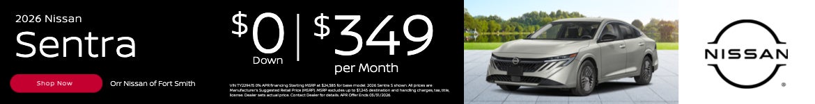 2026 Nissan Sentra $0 Down $349 per Month
